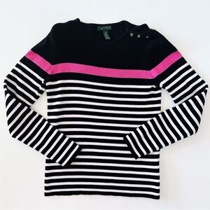 Ralph Lauren Black and White and Pink Ribbed Sweater Top - Size L